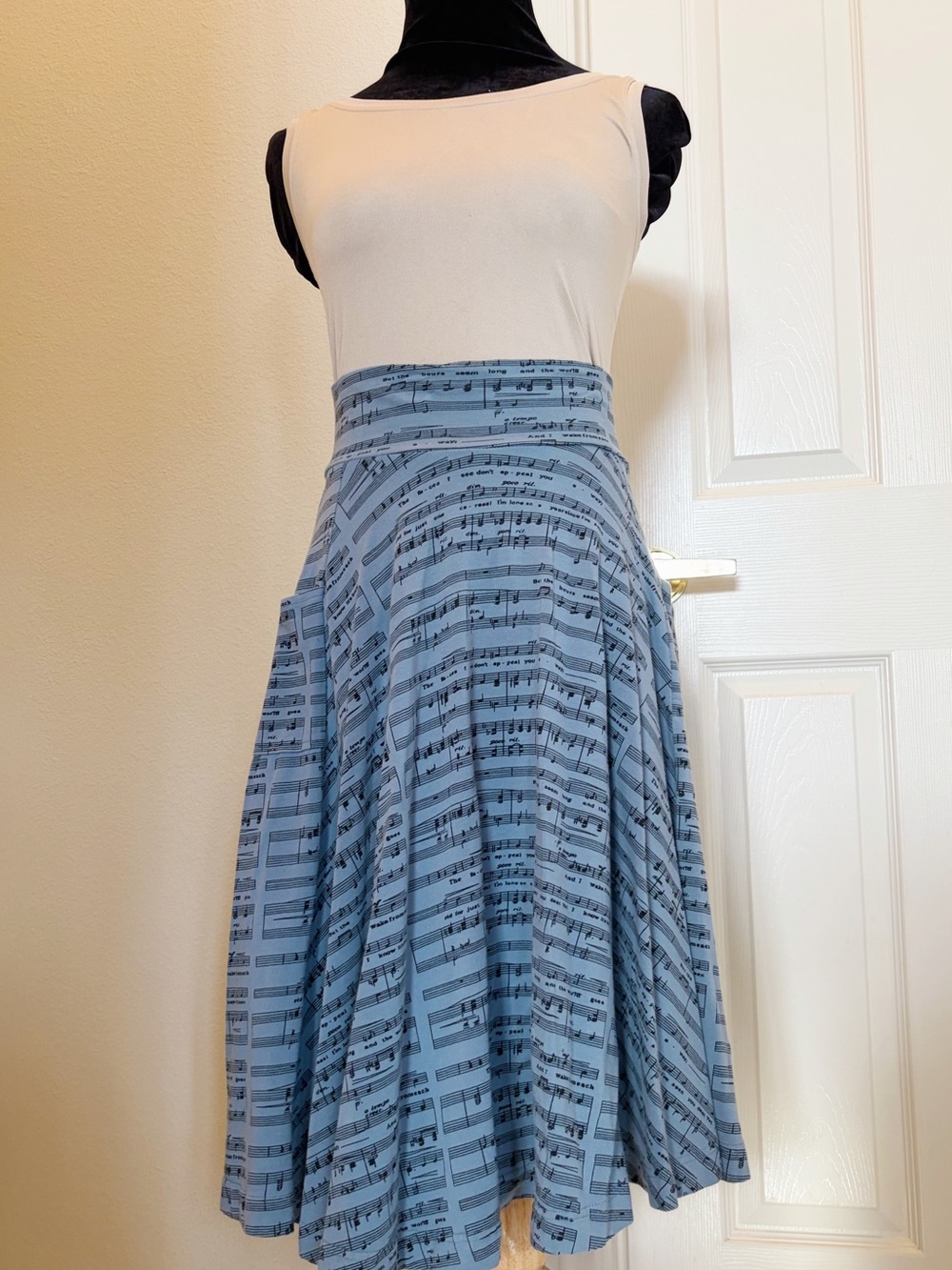 Piano Music A-Line Blue Midi Skirt